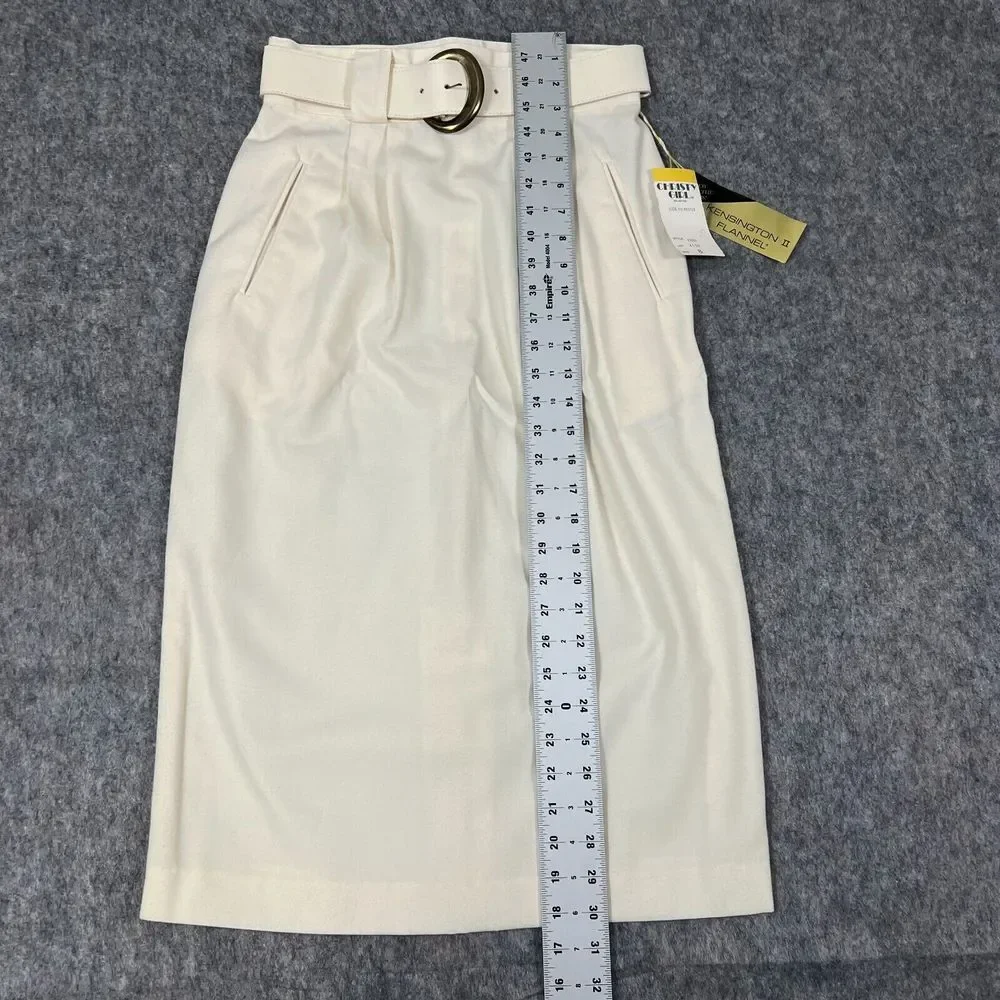 Christy Girl Women's Skirt 8 Ivory Knee‎ Length Belted Kensington Flannel New